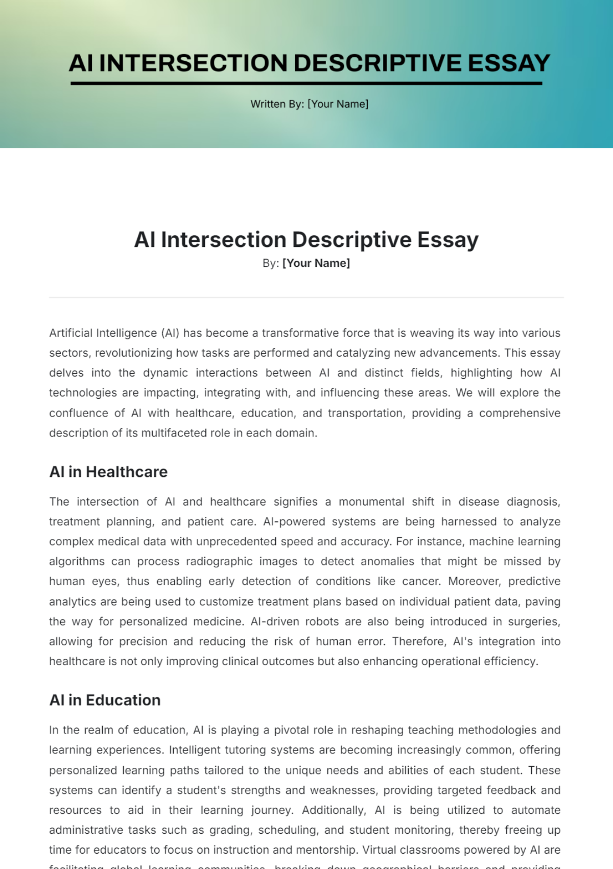 AI Intersection Descriptive Essay Template - Edit Online & Download