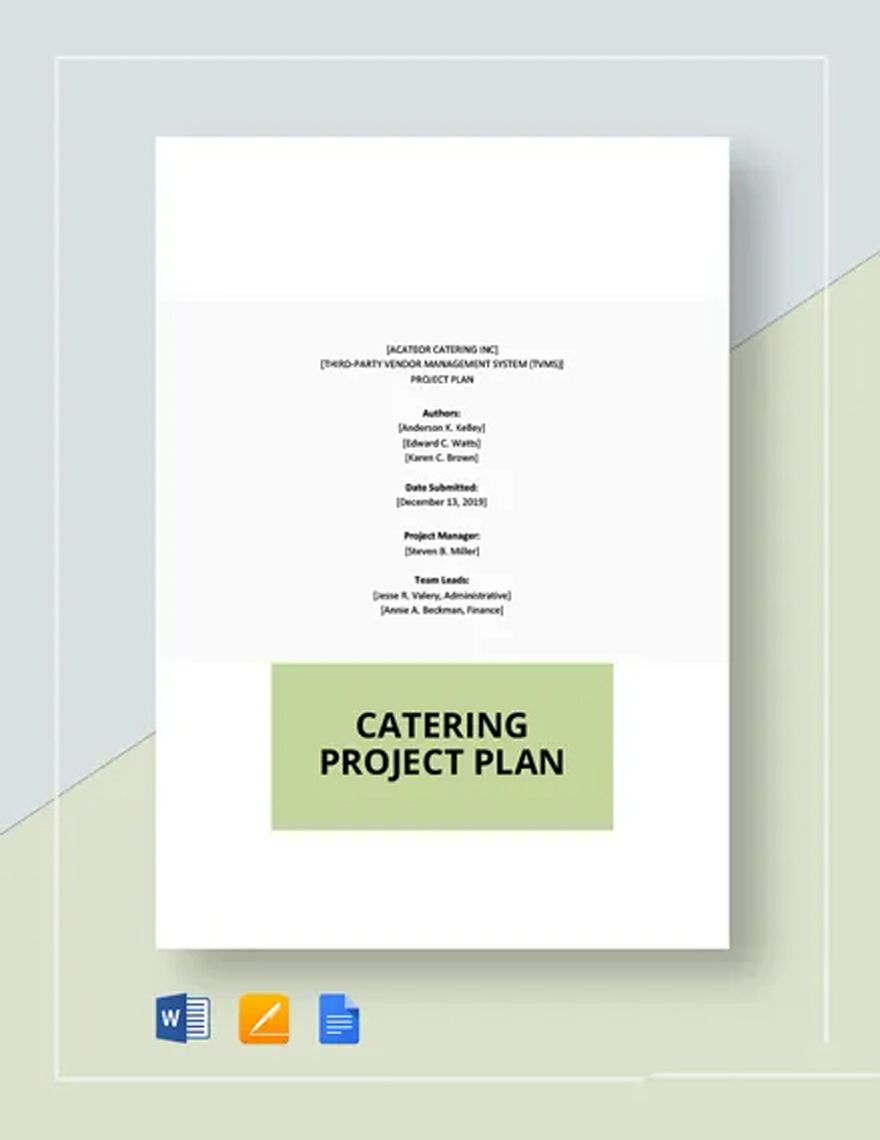 Catering Project Plan Template in Word, Google Docs, Apple Pages