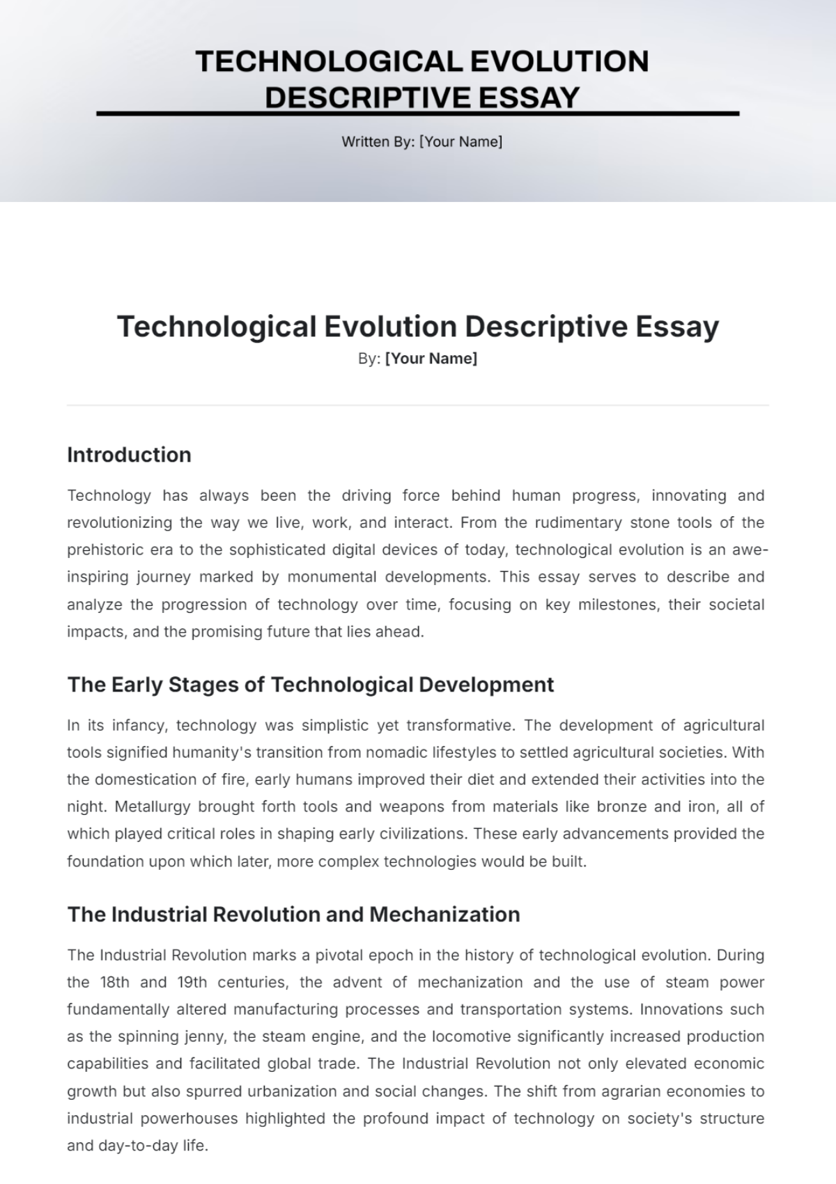 Technological Evolution Descriptive Essay Template - Edit Online & Download