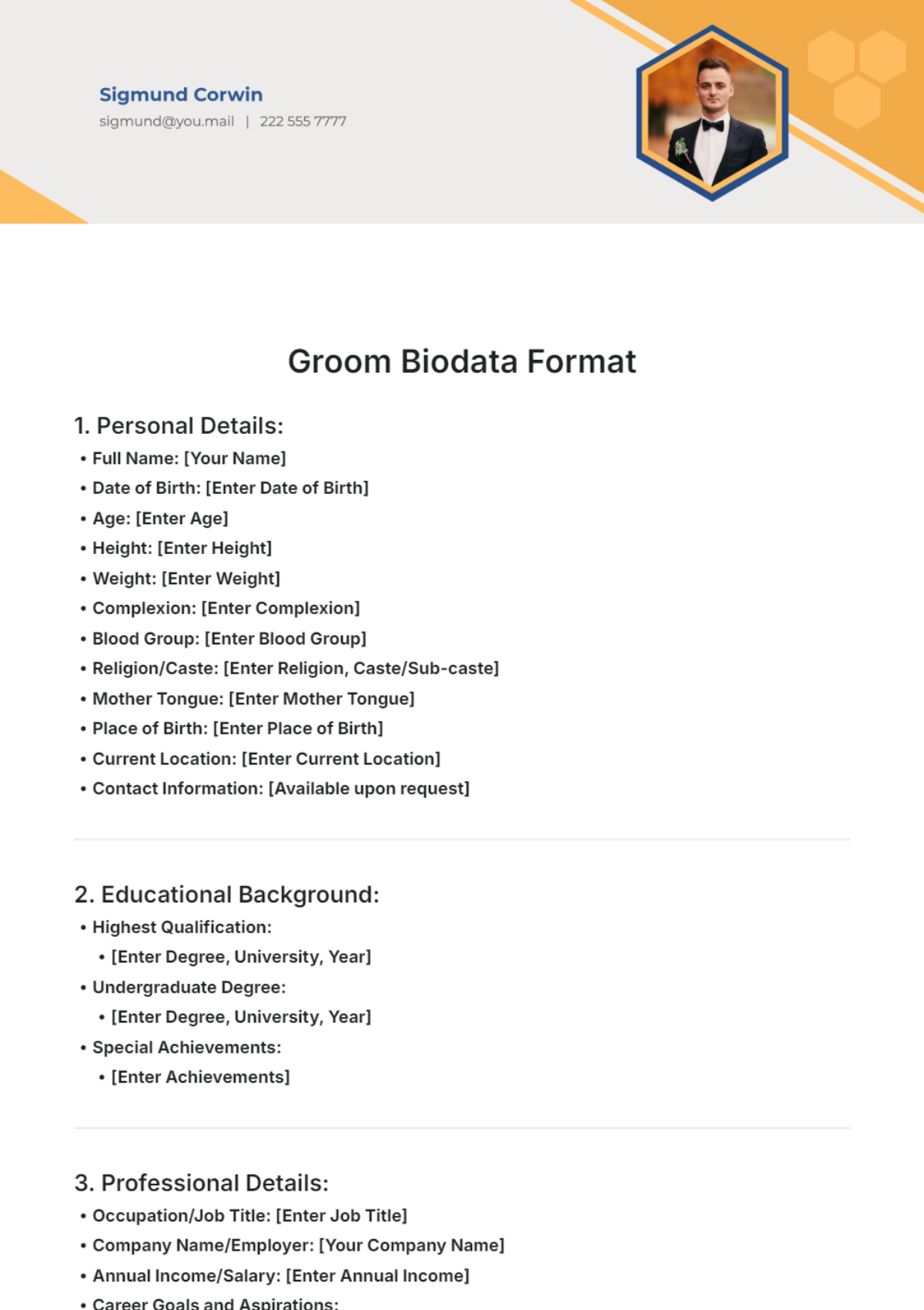 Groom Biodata Format Template - Edit Online & Download