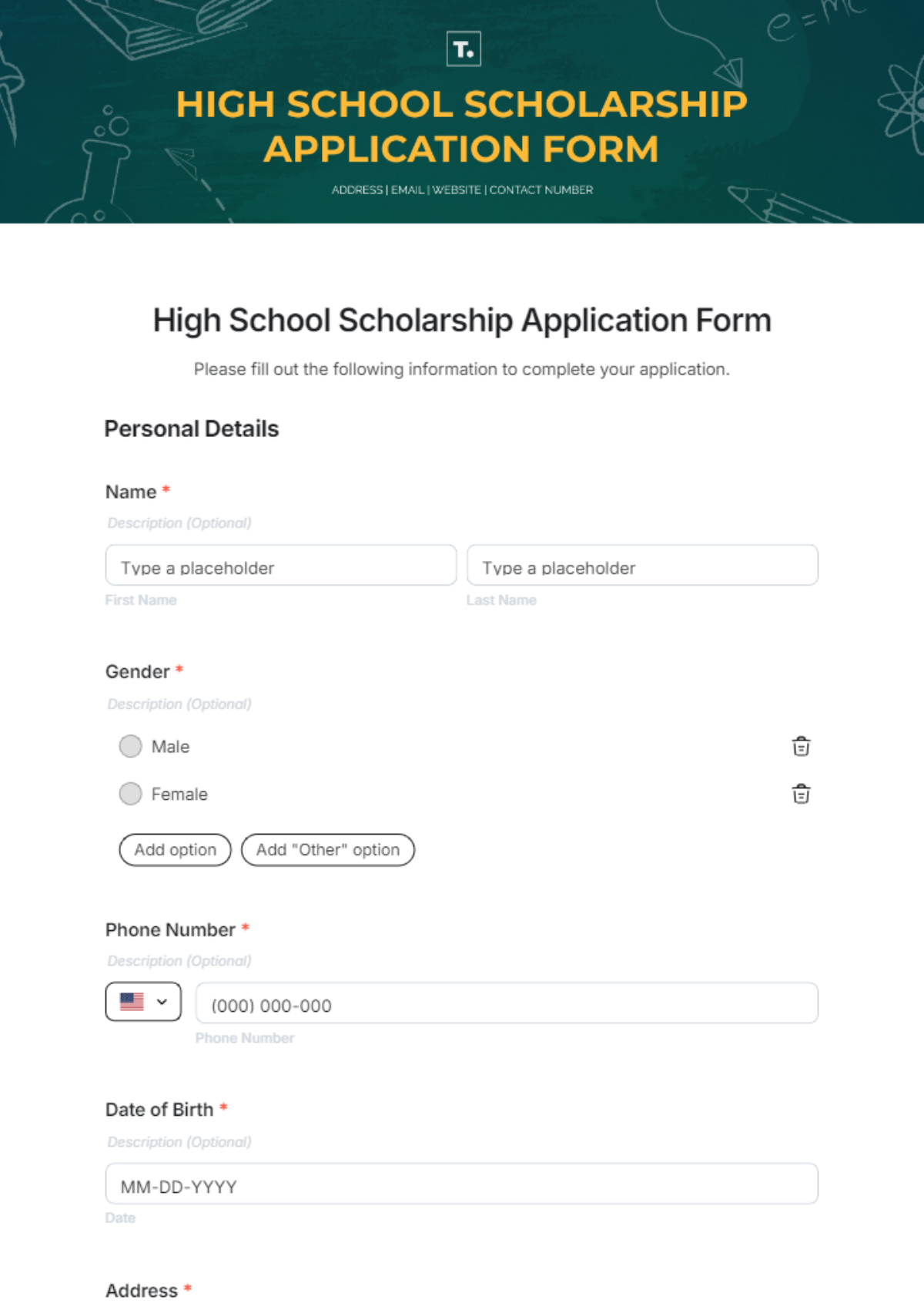 High School Scholarship Application Form Template - Edit Online & Download