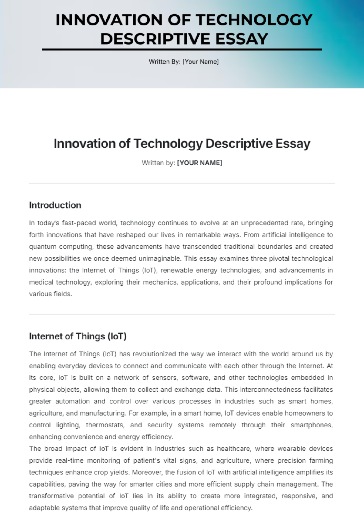 Innovation of Technology Descriptive Essay Template - Edit Online & Download