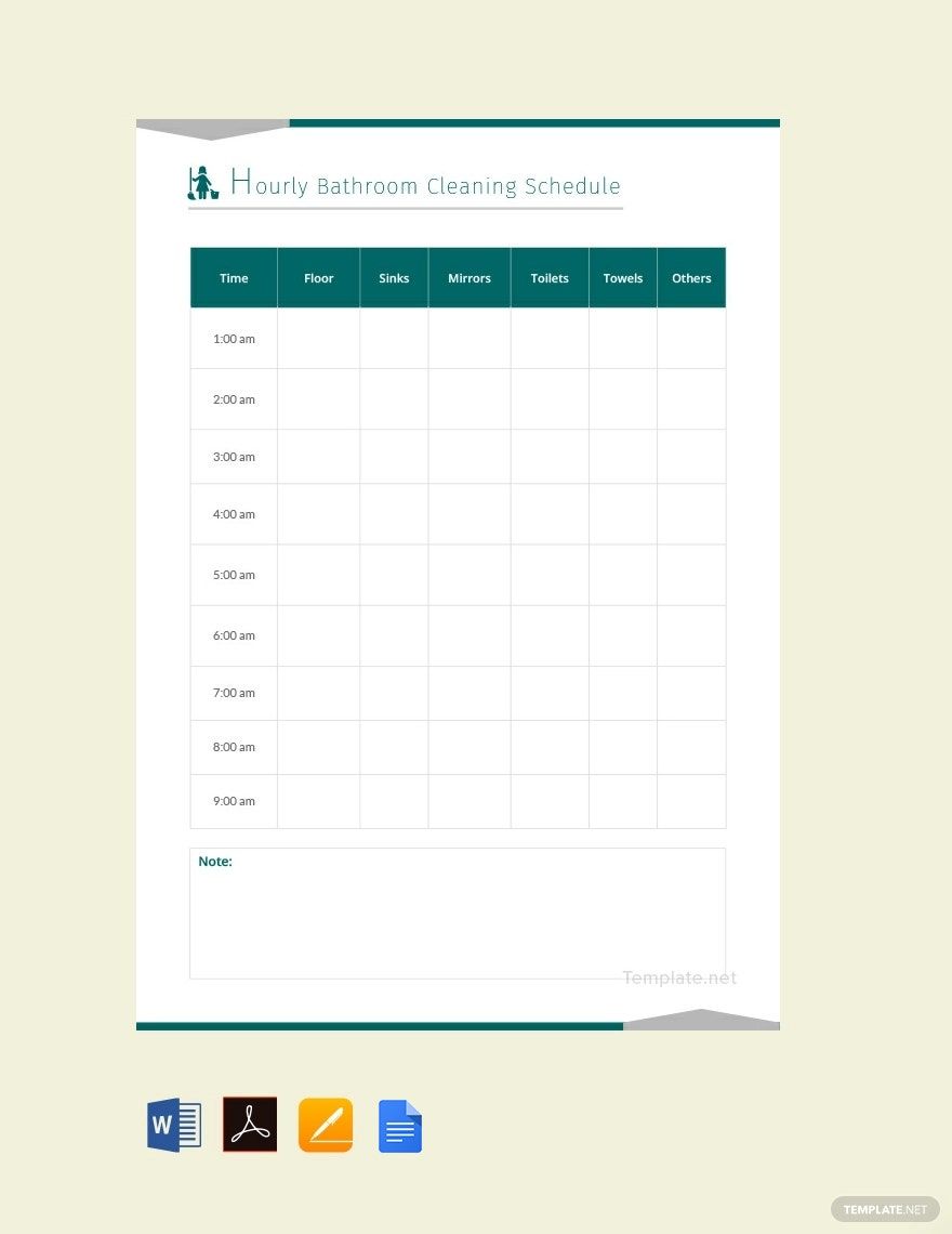 Hourly Bathroom Cleaning Schedule Template