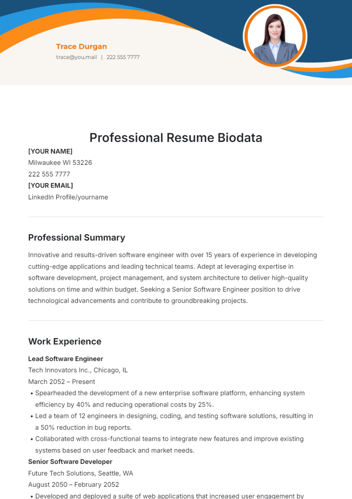 Professional Resume Biodata Template