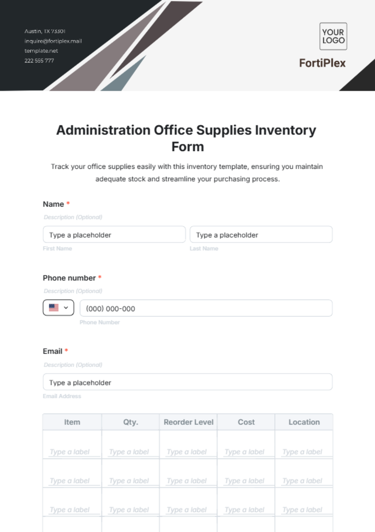 Administration Office Supplies Inventory Form Template - Edit Online & Download