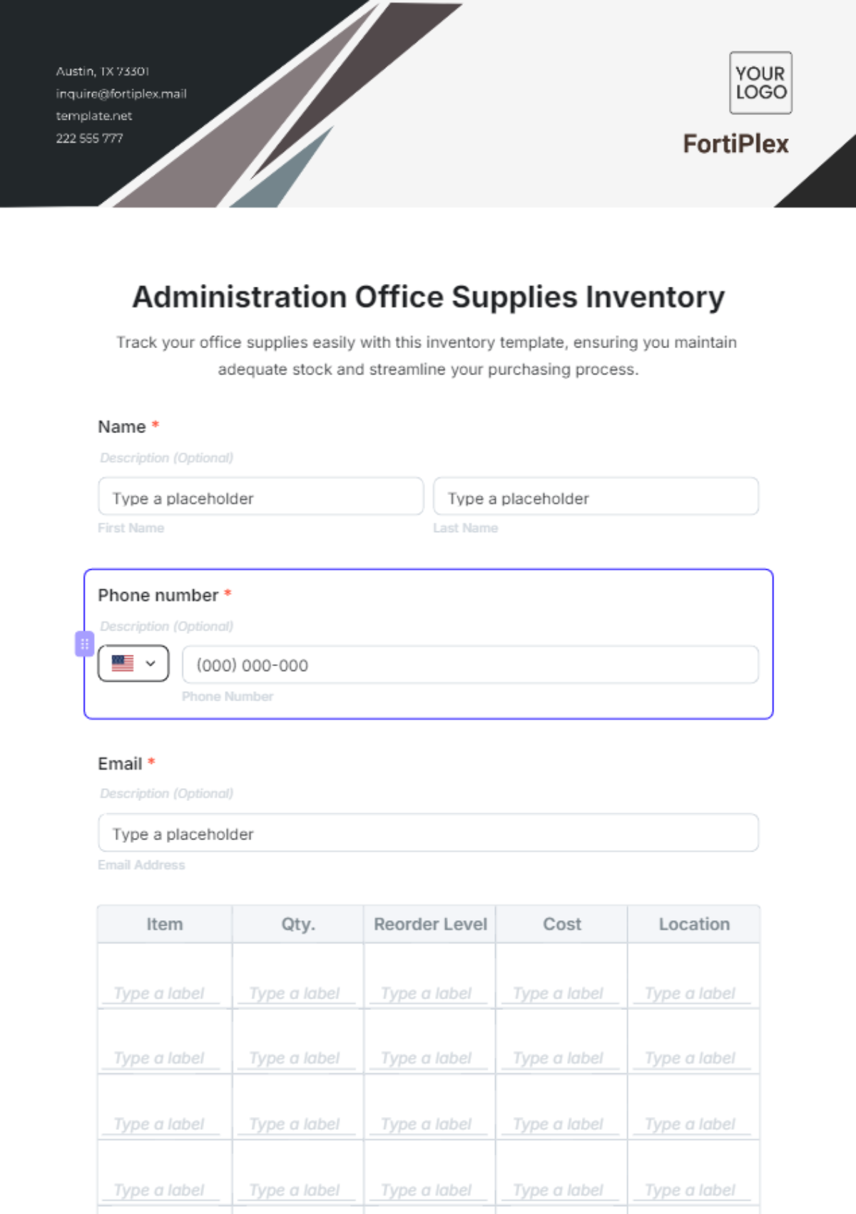 Administration Office Supplies Inventory Template - Edit Online & Download