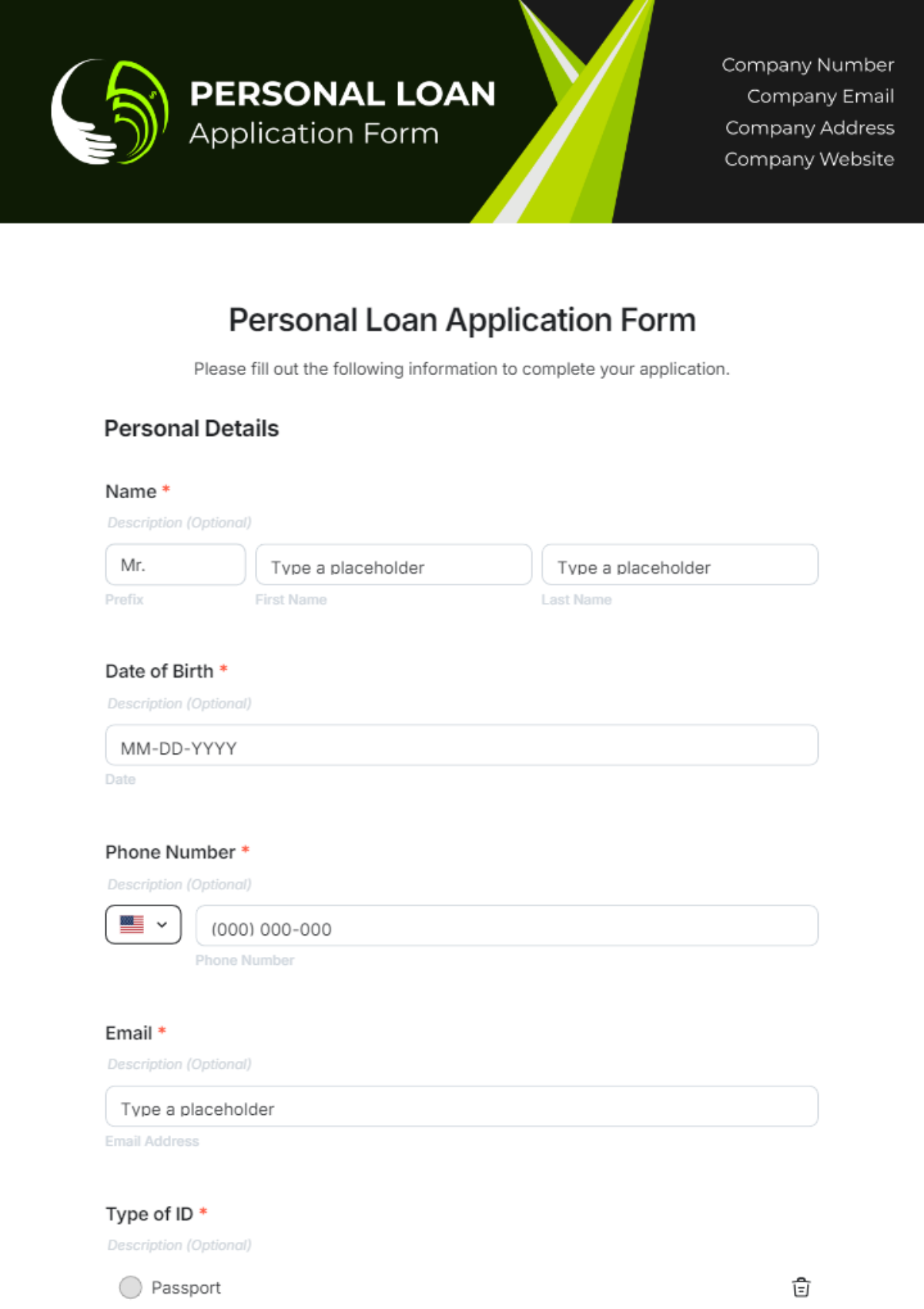Free Loan Application Form Template To Edit Online