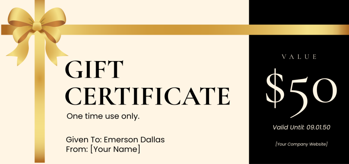 Elegant Golden Bow Gift Certificate Template - Edit Online & Download