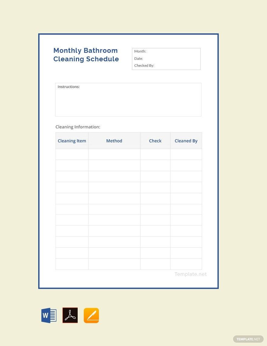 Monthly Bathroom Cleaning Schedule Template