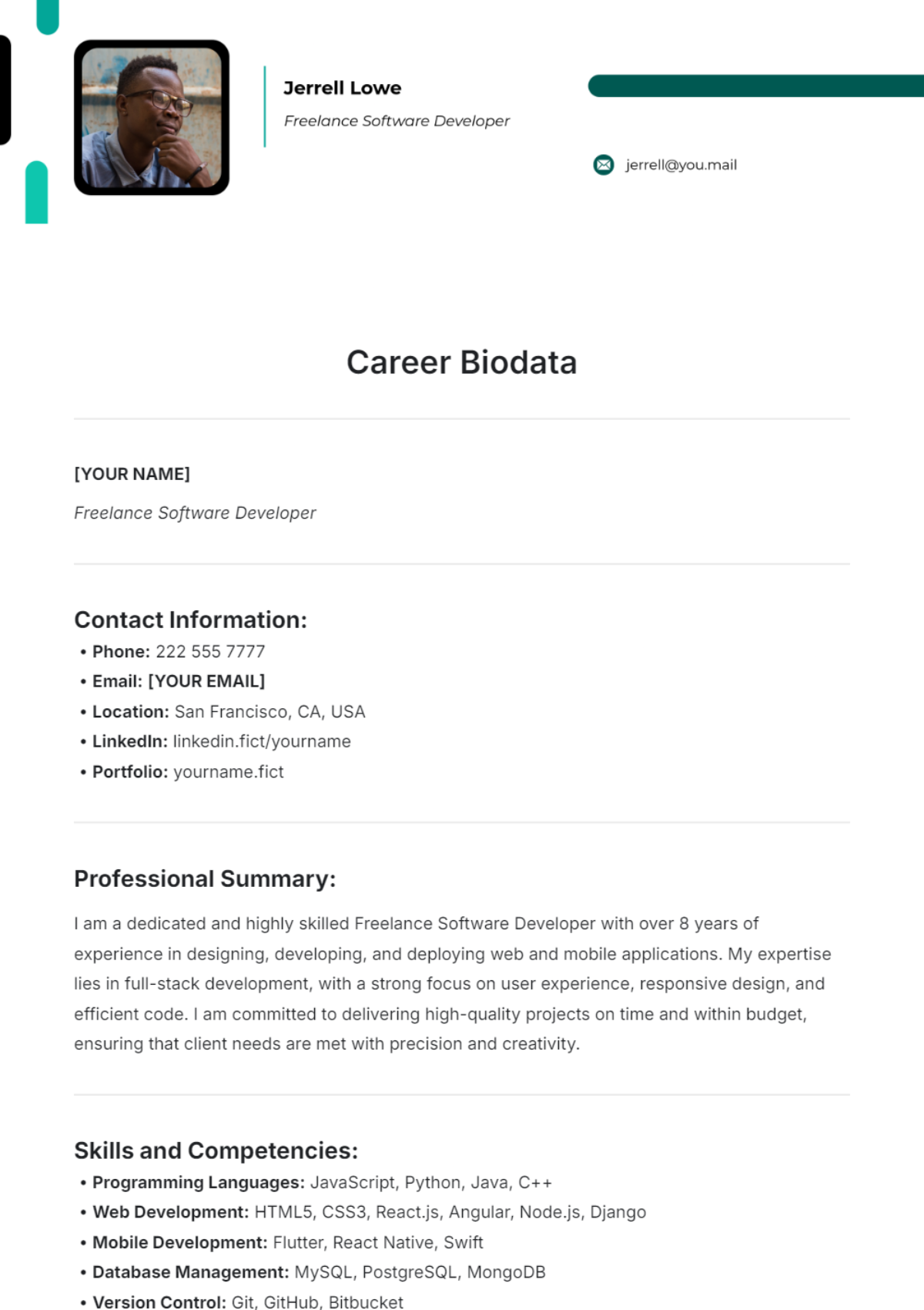 Career Biodata Template - Edit Online & Download