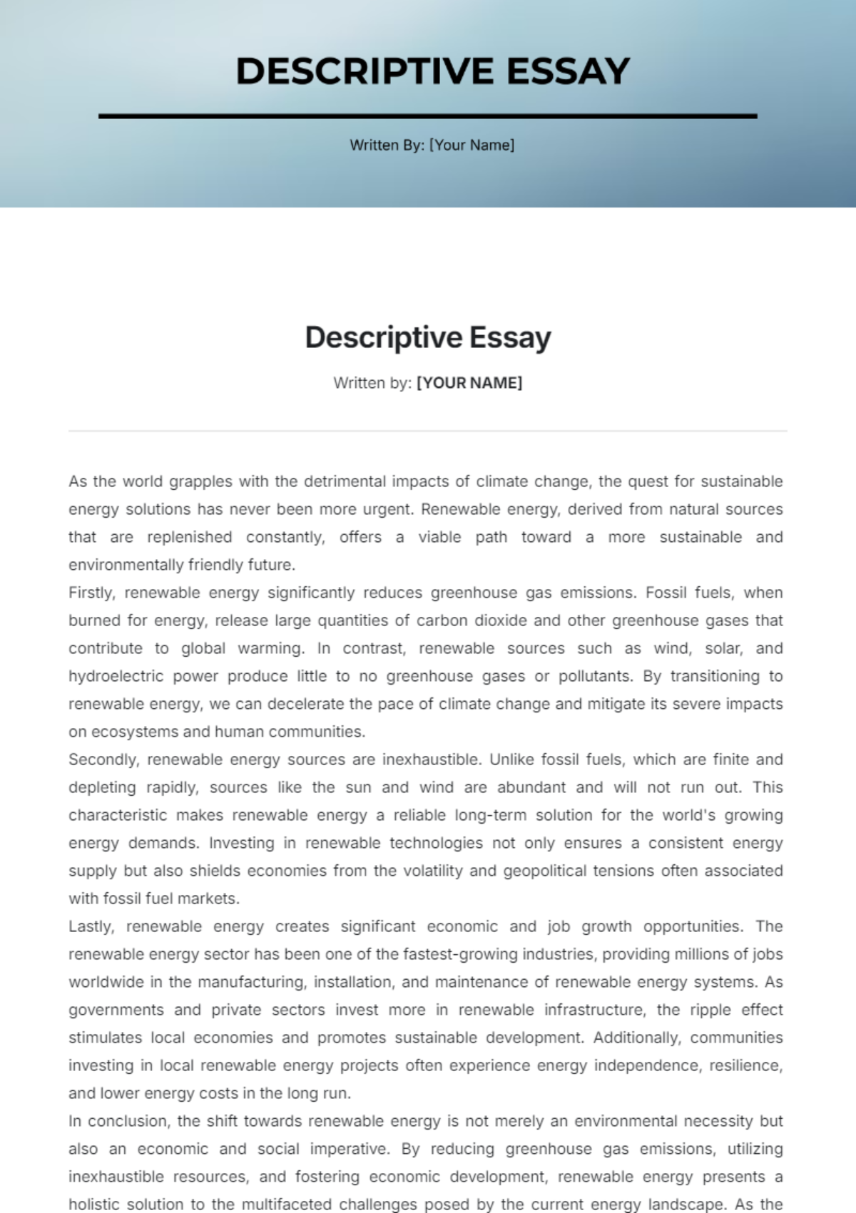 Descriptive Essay Template - Edit Online & Download