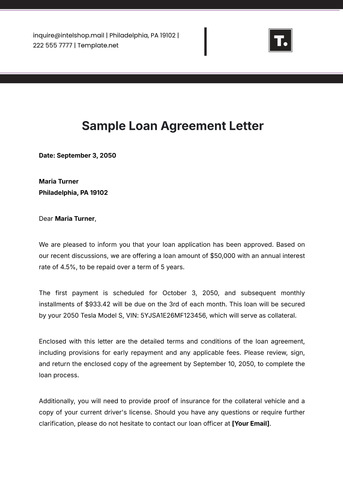 Sample Loan Agreement Letter Template - Edit Online & Download