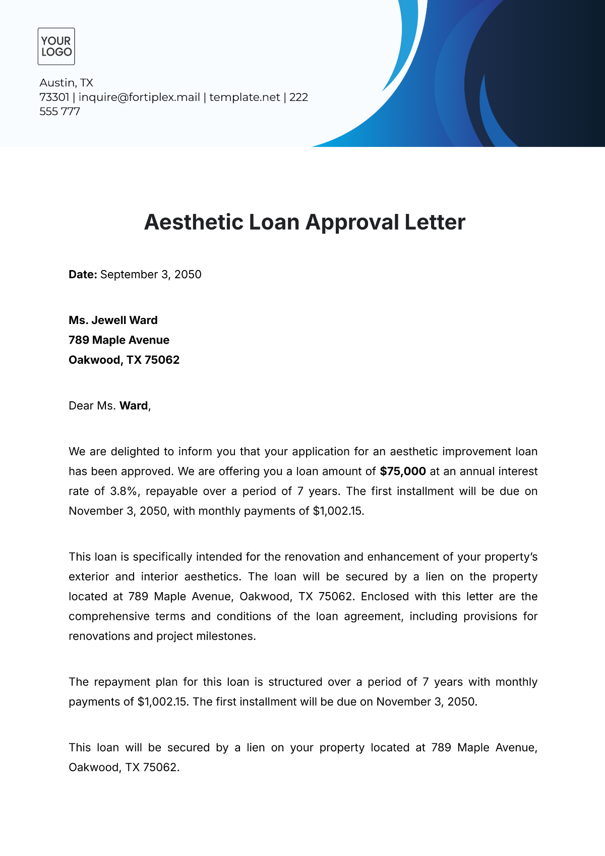 Aesthetic Loan Approval Letter Template - Edit Online & Download