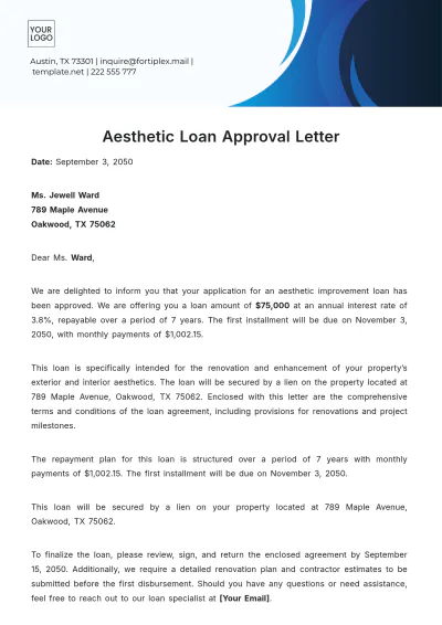 Free Aesthetic Loan Approval Letter Template to Edit Online