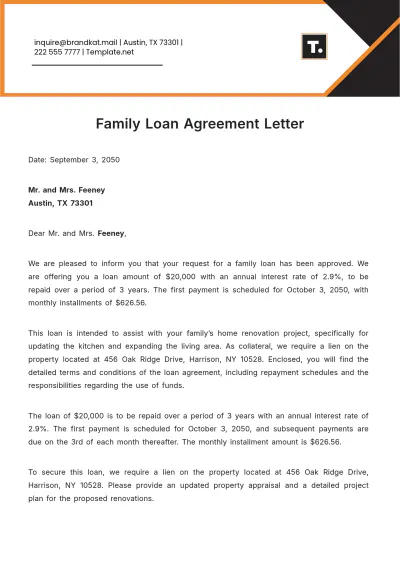 Free Family Loan Agreement Letter Template to Edit Online