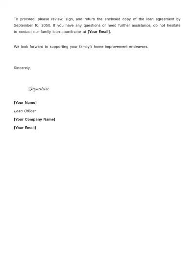 Free Family Loan Agreement Letter Template to Edit Online