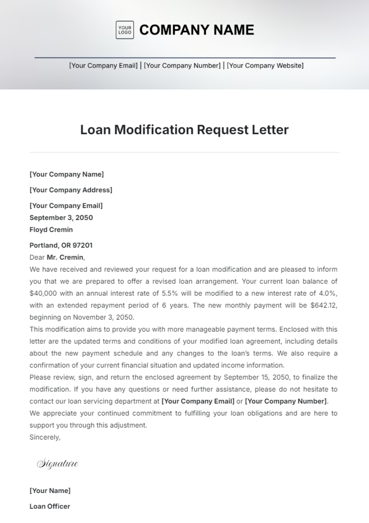 Loan Modification Request Letter Template - Edit Online & Download