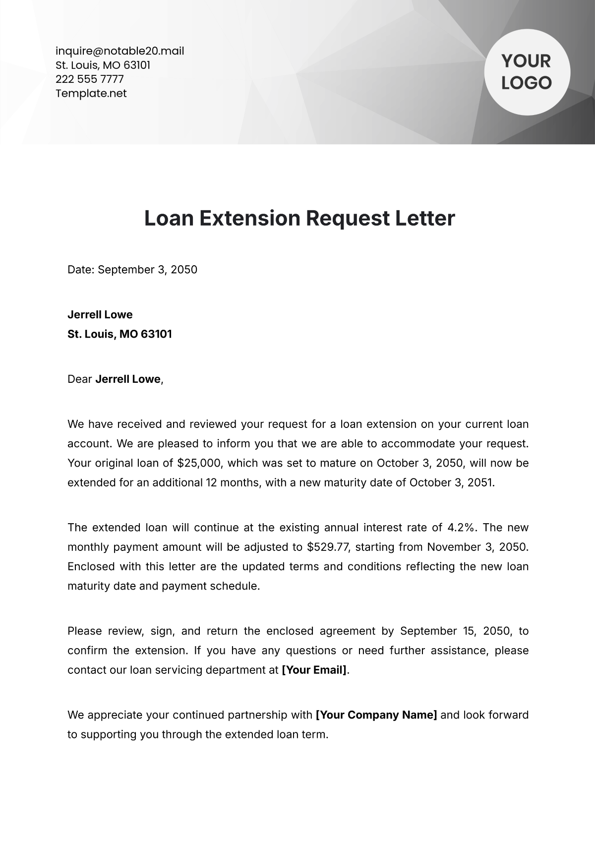 Loan Extension Request Letter Template - Edit Online & Download