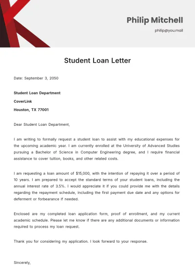 Free Student Loan Letter Template to Edit Online