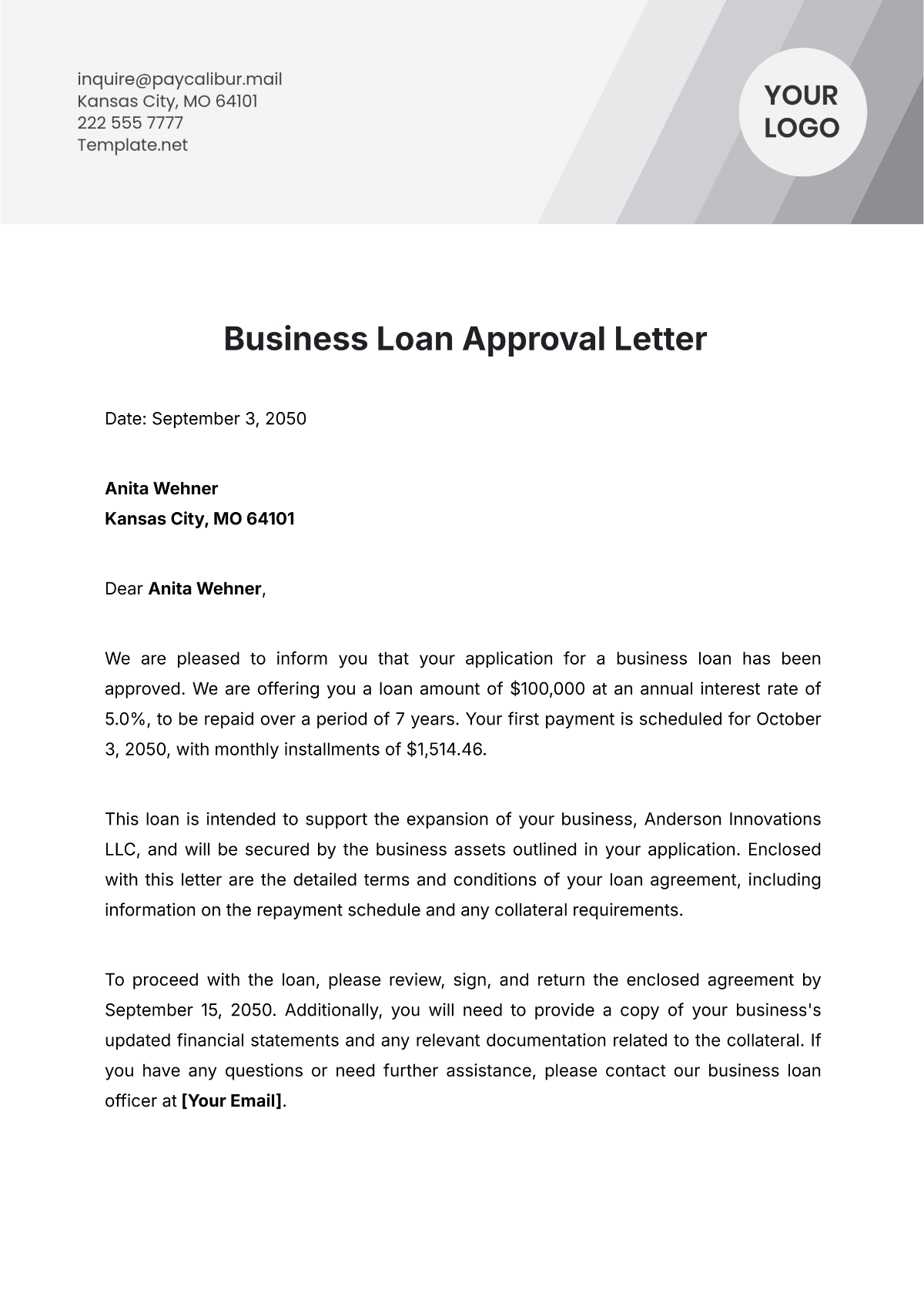 Business Loan Approval Letter Template - Edit Online & Download