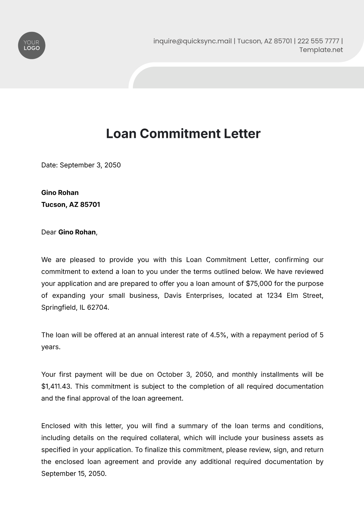 Loan Commitment Letter Design Template - Edit Online & Download