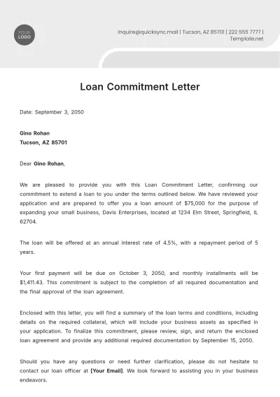 Free Loan Commitment Letter Design Template to Edit Online