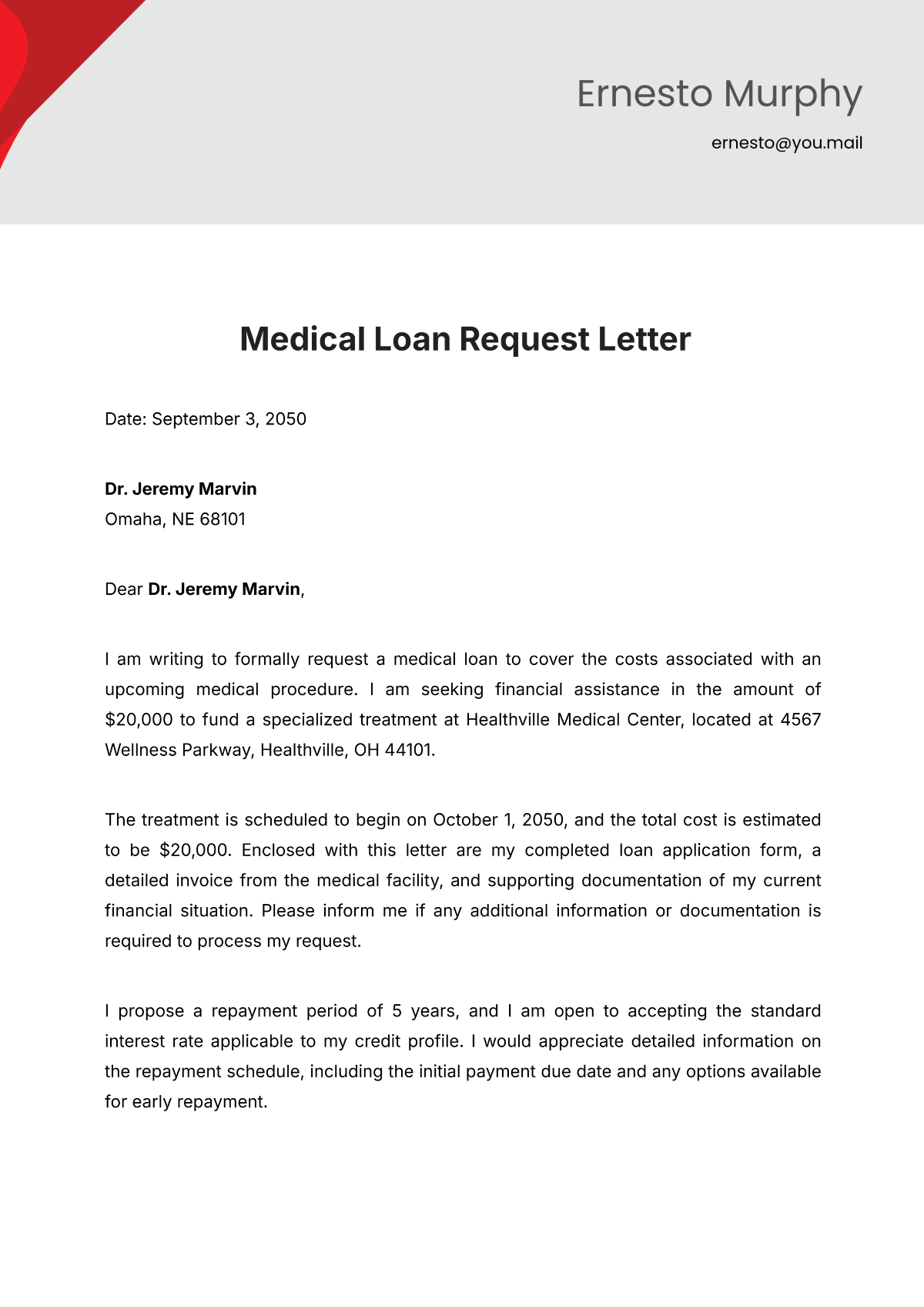 Medical Loan Request Letter Template - Edit Online & Download