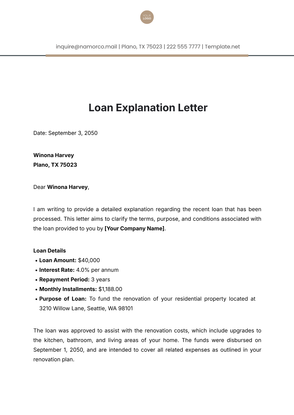 Loan Explanation Letter Template - Edit Online & Download