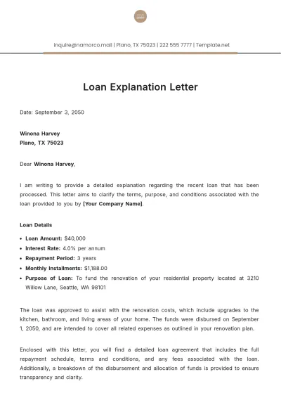 Free Loan Explanation Letter Template to Edit Online