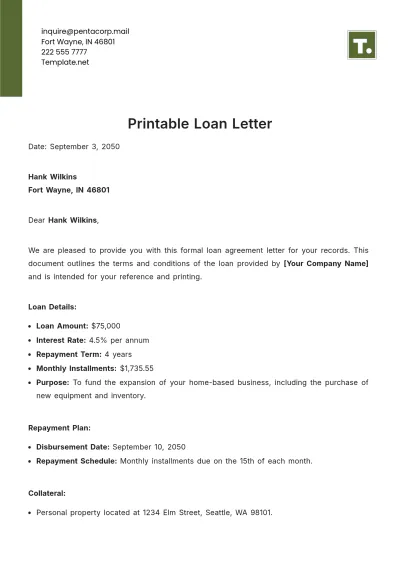 Free Printable Loan Letter Template to Edit Online