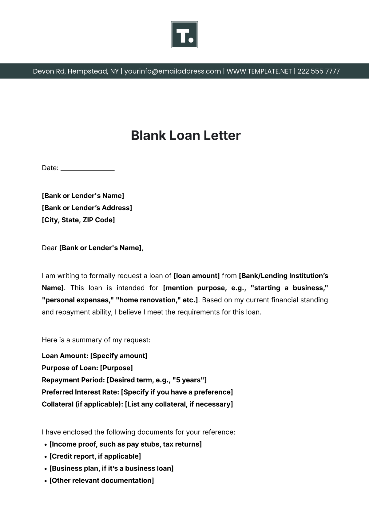 Blank Loan Letter Template - Edit Online & Download