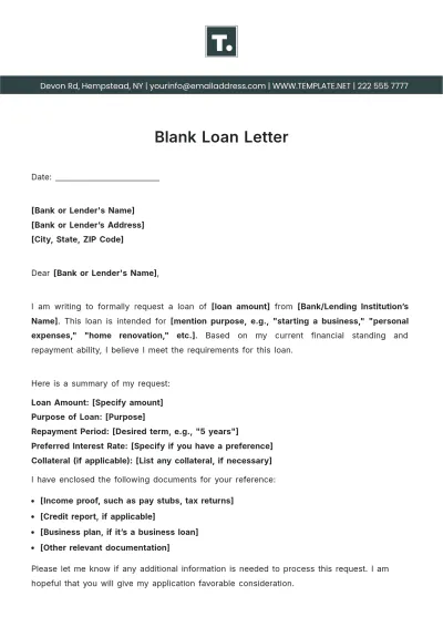 Free Blank Loan Letter Template to Edit Online