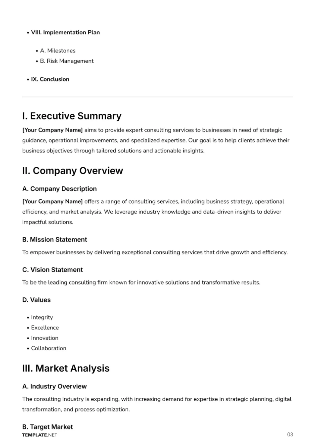 Free Consultant Business Plan Template to Edit Online