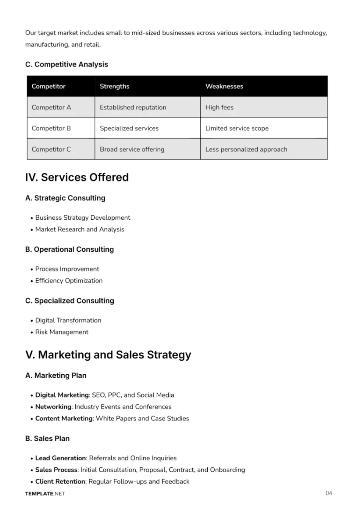 Free Consultant Business Plan Template to Edit Online