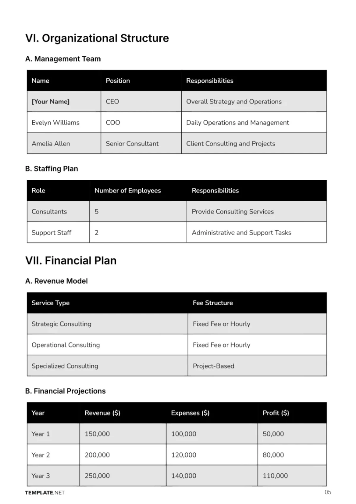 Free Consultant Business Plan Template to Edit Online
