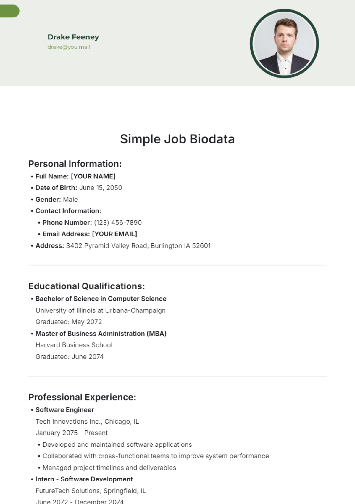 Simple Job Biodata Template - Edit Online & Download