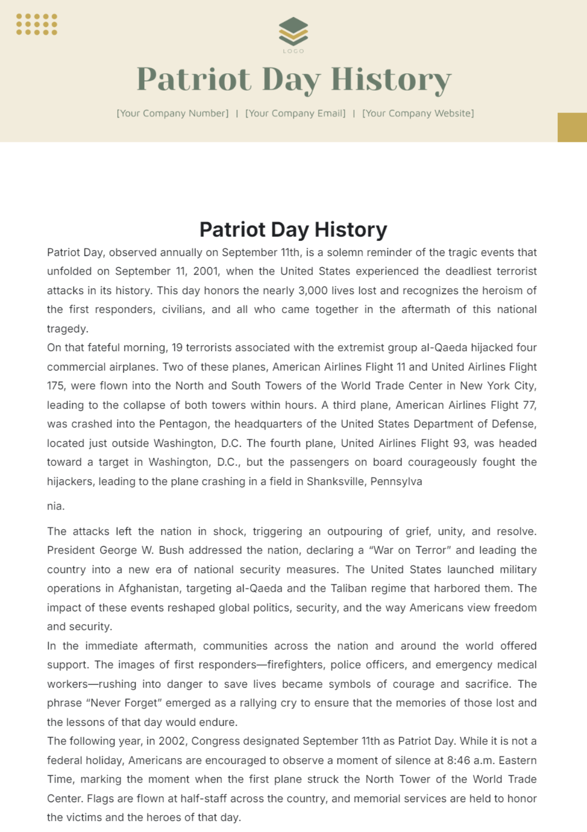 Patriot Day History Template - Edit Online & Download