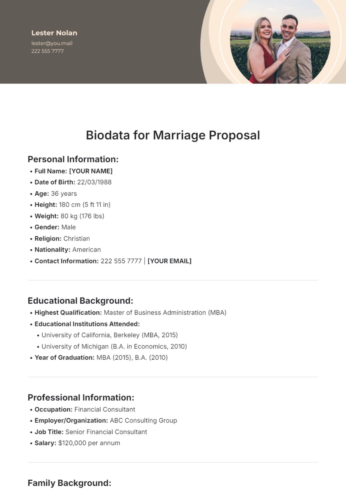 Biodata Template for Marriage Proposal - Edit Online & Download