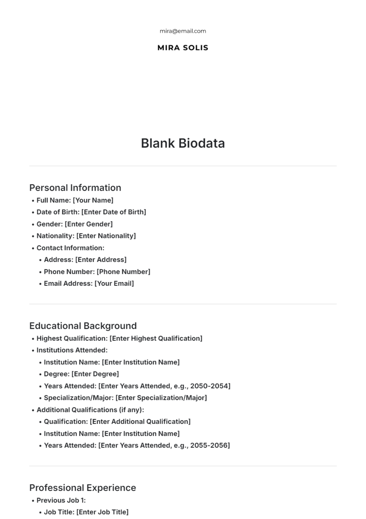 Blank Biodata Template