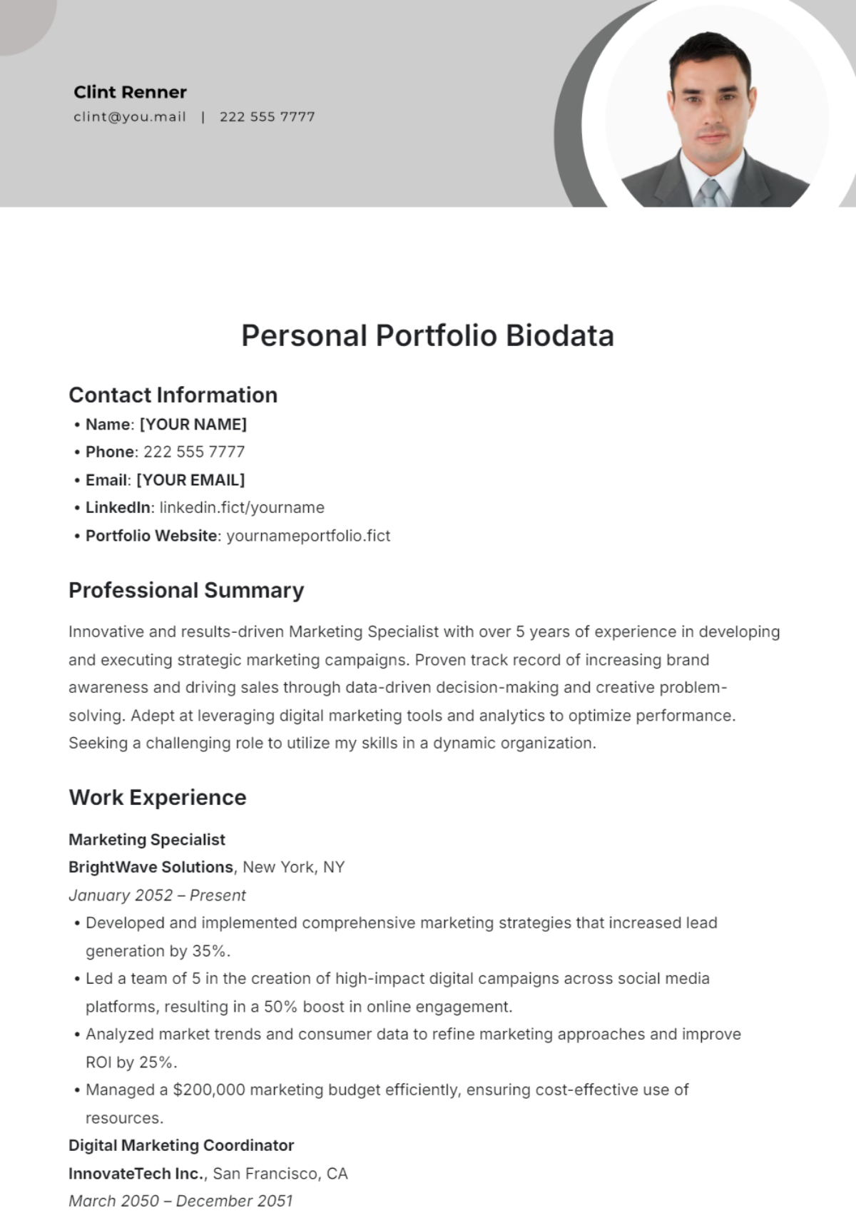 Free Biodata for Marriage Template to Edit Online