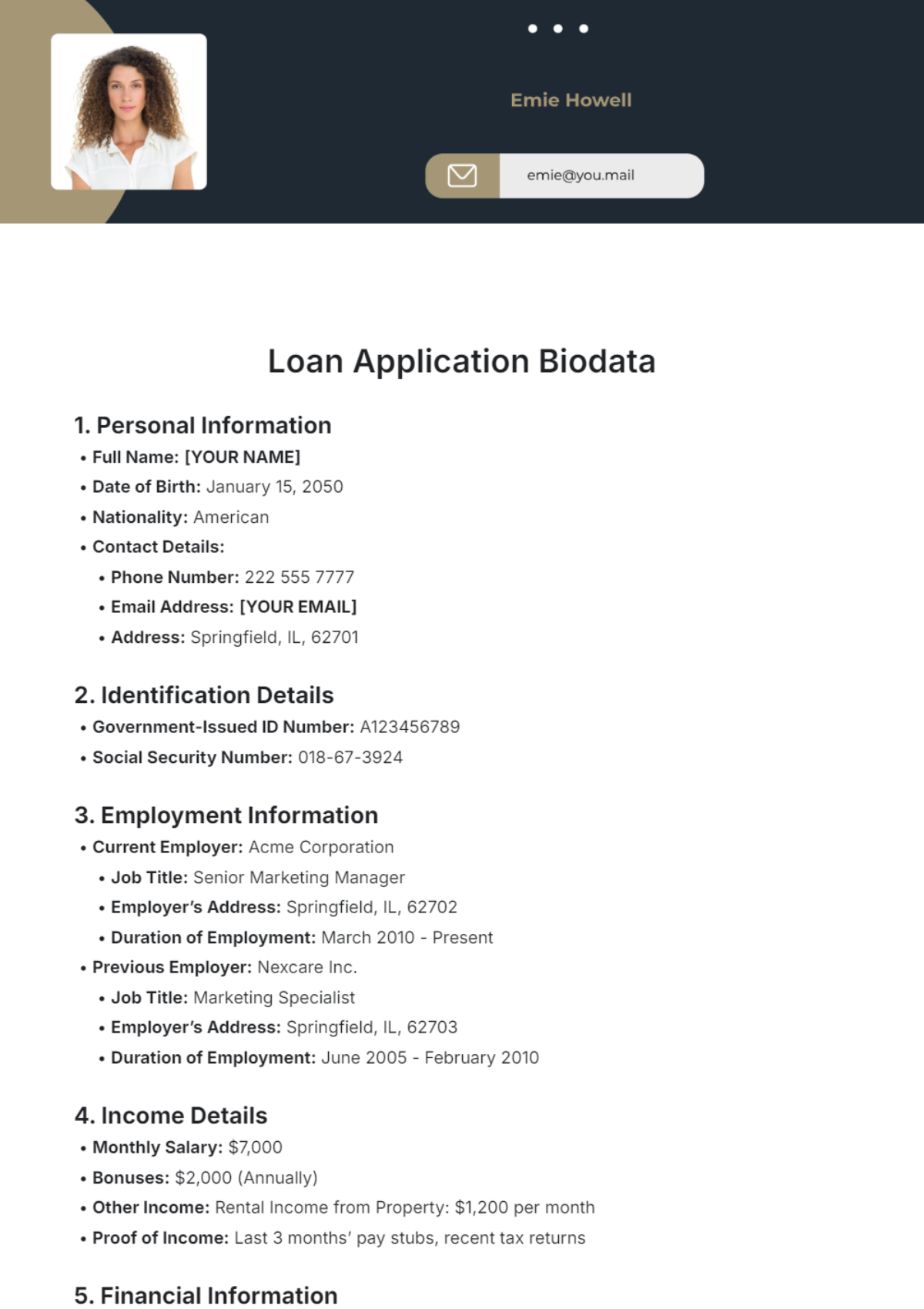 Loan Application Biodata Template