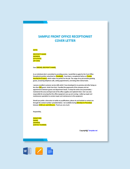 Sample Front Office Receptionist Cover letter