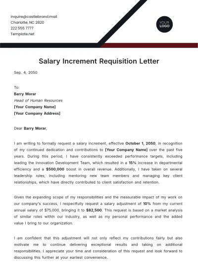 Free Salary Increment Requisition Letter Template to Edit Online