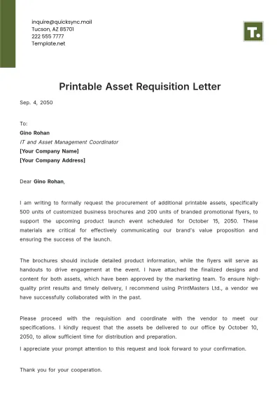Free Printable Asset Requisition Letter Template to Edit Online