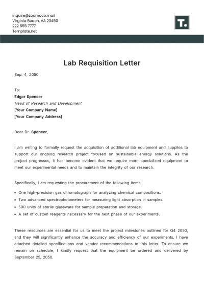 Free Lab Requisition Letter Template to Edit Online