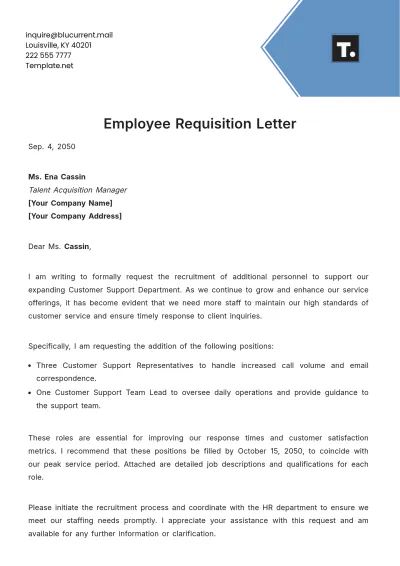 Free Employee Requisition Letter Template to Edit Online
