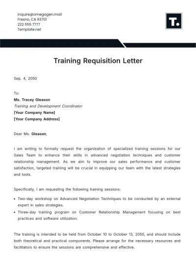 Free Training Requisition Letter Template to Edit Online
