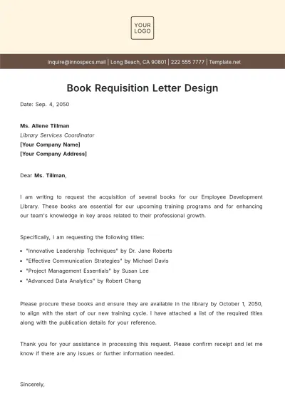 Free Book Requisition Letter Design Template to Edit Online