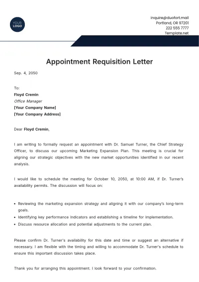 Free Appointment Requisition Letter Template to Edit Online