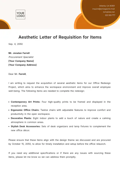 Free Aesthetic Letter of Requisition for Items Template to Edit Online